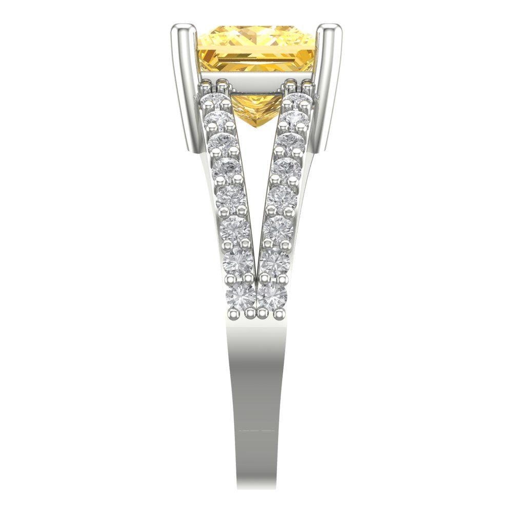 2.48 cttw Zirconia Simulated Yellow Diamond Solitaire with Zirconia Simulated Diamond Accents Engagement Ring - Solid Gold (VVS1, Princess Cut,7.0mm)