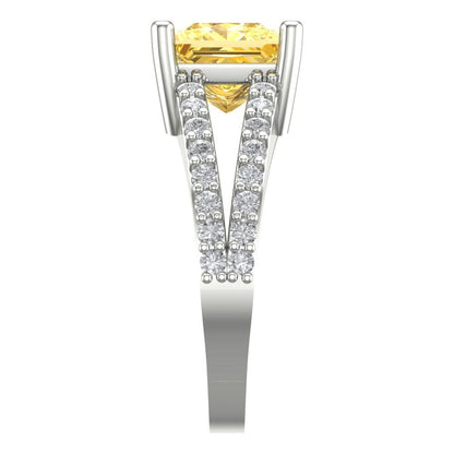 2.48 cttw Zirconia Simulated Yellow Diamond Solitaire with Zirconia Simulated Diamond Accents Engagement Ring - Solid Gold (VVS1, Princess Cut,7.0mm)
