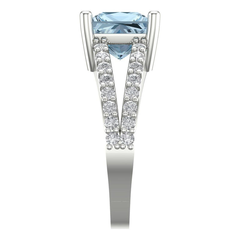 2.44 ct Brilliant Princess Cut Natural Swiss Blue Topaz Stone White Gold Solitaire with Accents Ring