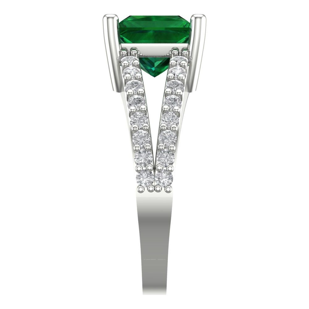 2.48 cttw Simulated Emerald Solitaire with Zirconia Simulated Diamond Accents Engagement Ring - Solid Gold (Princess Cut,7.0mm)