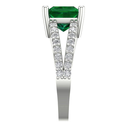 2.48 cttw Simulated Emerald Solitaire with Zirconia Simulated Diamond Accents Engagement Ring - Solid Gold (Princess Cut,7.0mm)