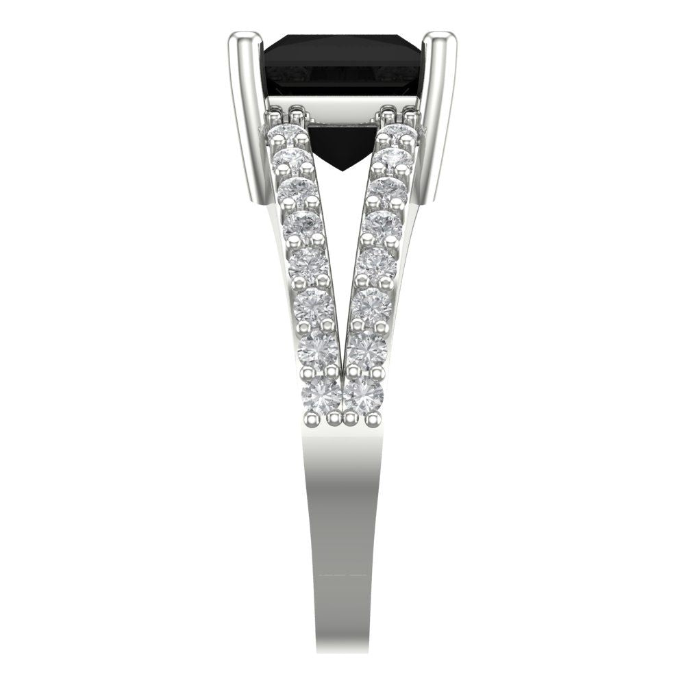 2.48 cttw Natural Onyx Solitaire with Zirconia Simulated Diamond Accents Engagement Ring - Solid Gold (Princess Cut,7.0mm)