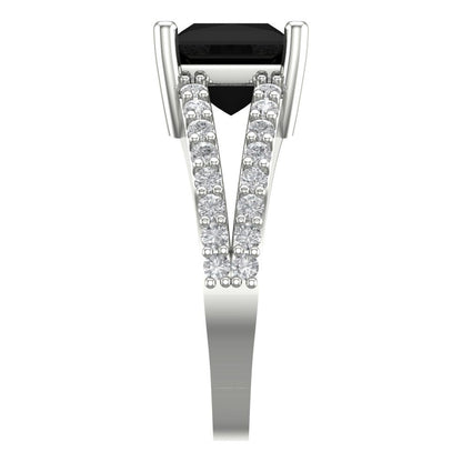 2.48 cttw Natural Onyx Solitaire with Zirconia Simulated Diamond Accents Engagement Ring - Solid Gold (Princess Cut,7.0mm)