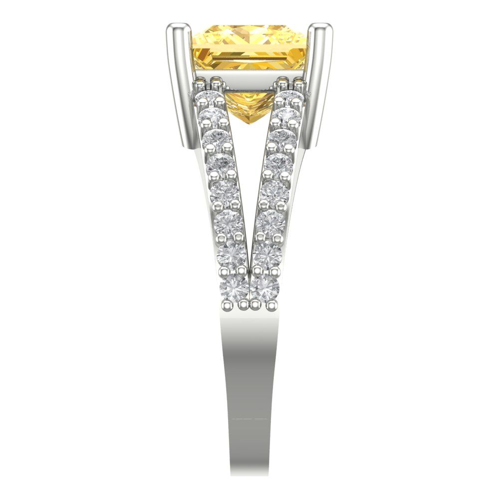 2.48 cttw Natural Citrine Solitaire with Zirconia Simulated Diamond Accents Engagement Ring - Solid Gold (Princess Cut,7.0mm)