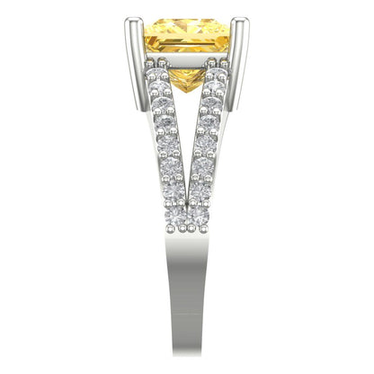 2.48 cttw Natural Citrine Solitaire with Zirconia Simulated Diamond Accents Engagement Ring - Solid Gold (Princess Cut,7.0mm)