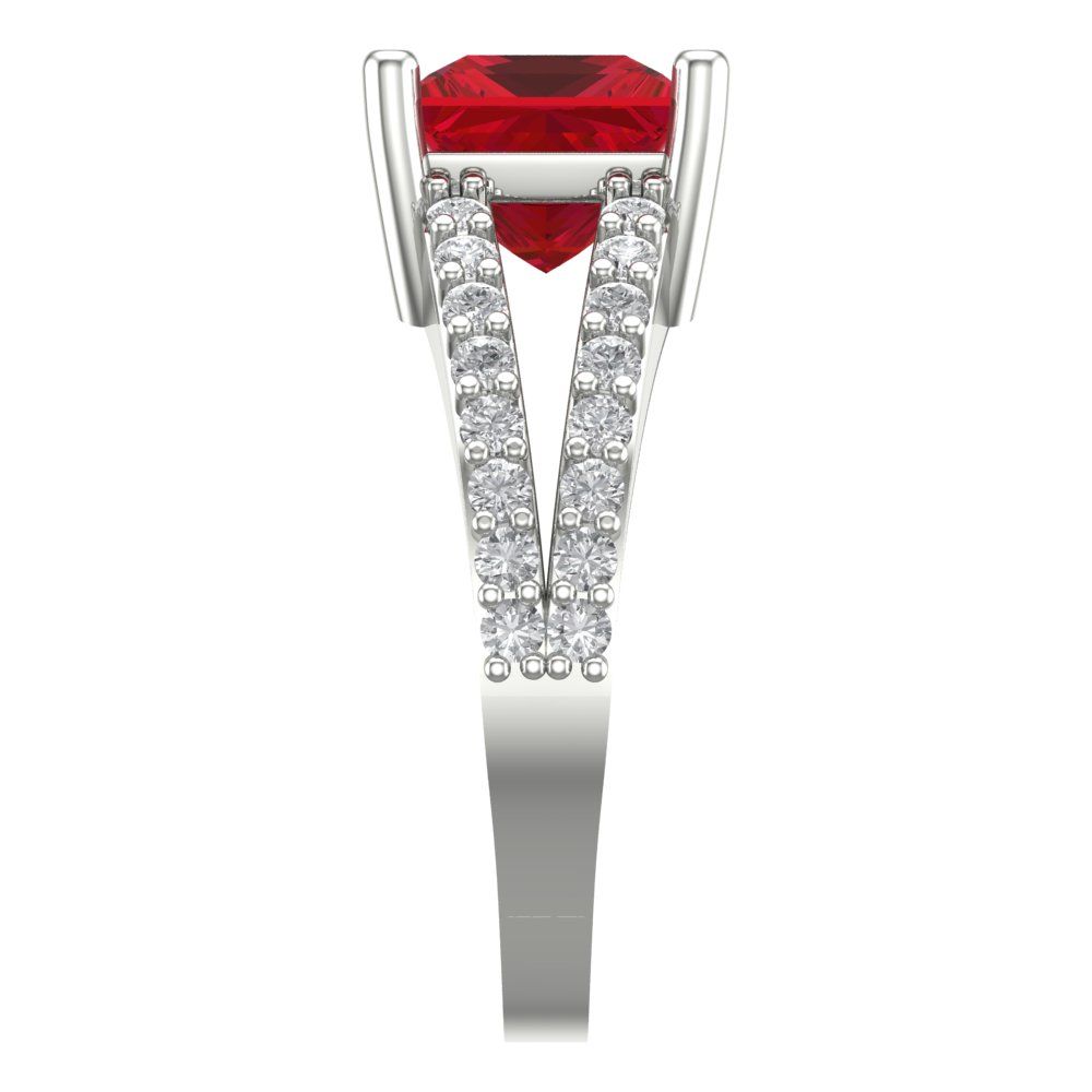 2.48 cttw Simulated Pink Tourmaline Solitaire with Zirconia Simulated Diamond Accents Engagement Ring - Solid Gold (Princess Cut,7.0mm)