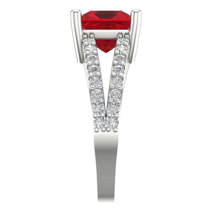 2.48 cttw Simulated Pink Tourmaline Solitaire with Zirconia Simulated Diamond Accents Engagement Ring - Solid Gold (Princess Cut,7.0mm)