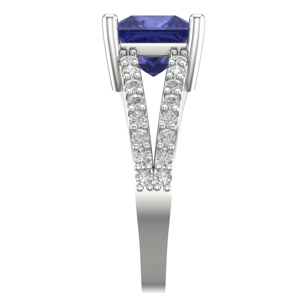2.48 cttw Simulated Tanzanite Solitaire with Zirconia Simulated Diamond Accents Engagement Ring - Solid Gold (Princess Cut,7.0mm)