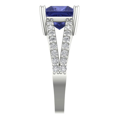 2.48 cttw Simulated Tanzanite Solitaire with Zirconia Simulated Diamond Accents Engagement Ring - Solid Gold (Princess Cut,7.0mm)