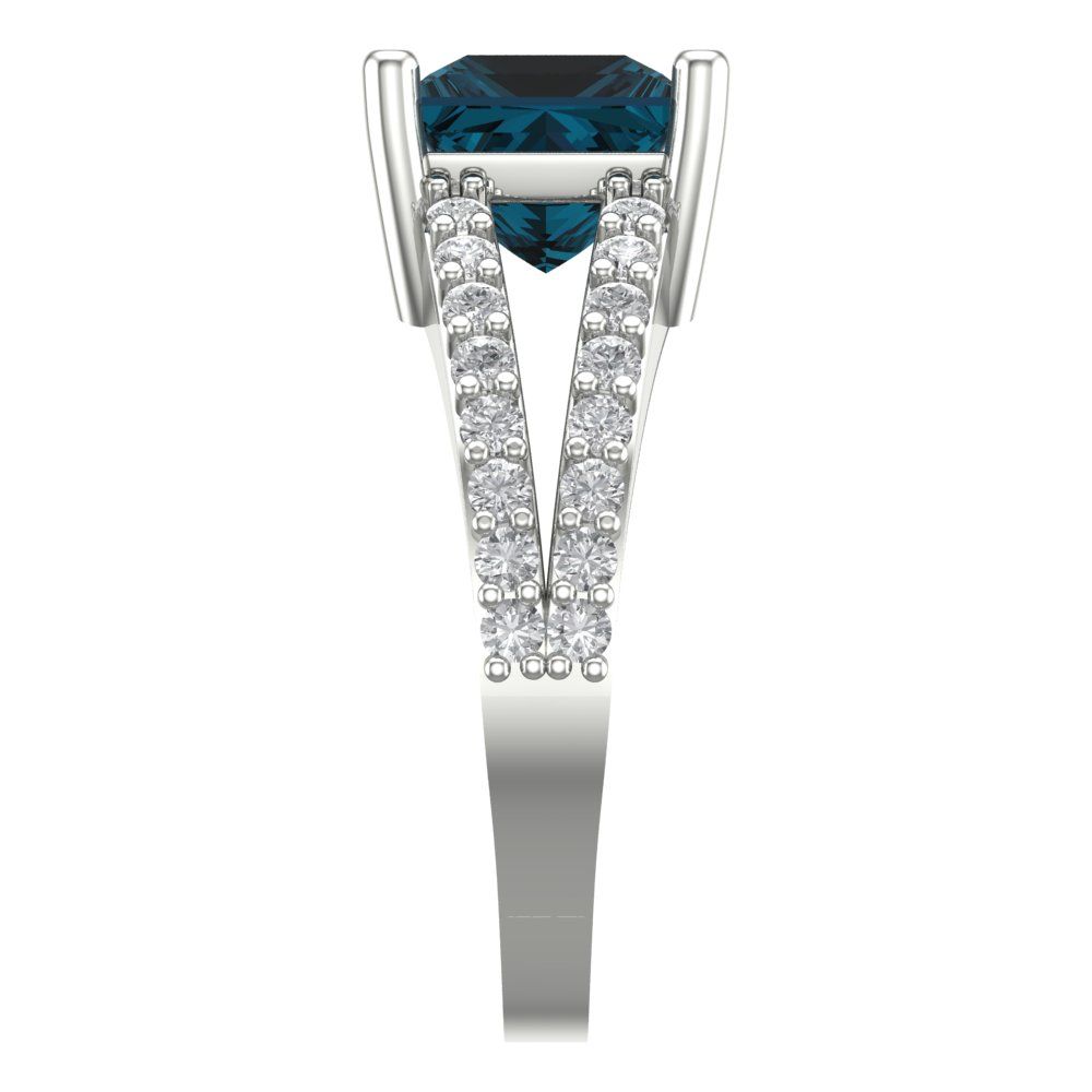 2.48 cttw Natural London Blue Topaz Solitaire with Zirconia Simulated Diamond Accents Engagement Ring - Solid Gold (Princess Cut,7.0mm)