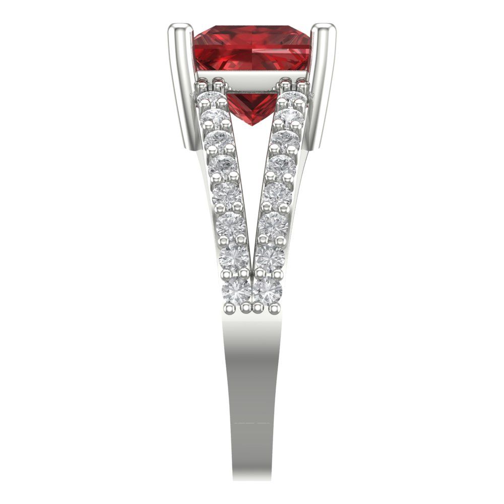 2.48 cttw Natural Garnet Solitaire with Zirconia Simulated Diamond Accents Engagement Ring - Solid Gold (Princess Cut,7.0mm)