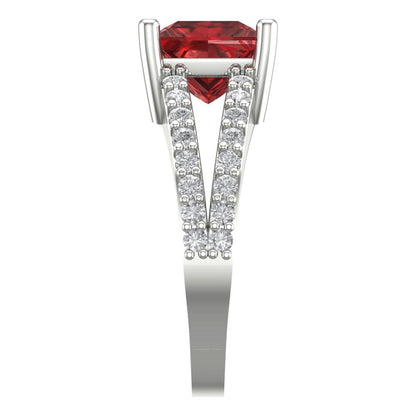 2.48 cttw Natural Garnet Solitaire with Zirconia Simulated Diamond Accents Engagement Ring - Solid Gold (Princess Cut,7.0mm)