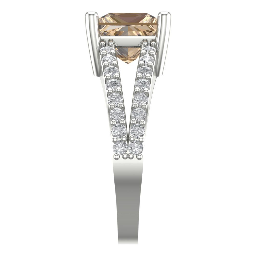 2.48 cttw Yellow Moissanite Solitaire with Zirconia Simulated Diamond Accents Engagement Ring - Solid Gold (Princess Cut,7.0mm)