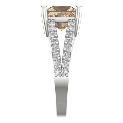 2.48 cttw Yellow Moissanite Solitaire with Zirconia Simulated Diamond Accents Engagement Ring - Solid Gold (Princess Cut,7.0mm)