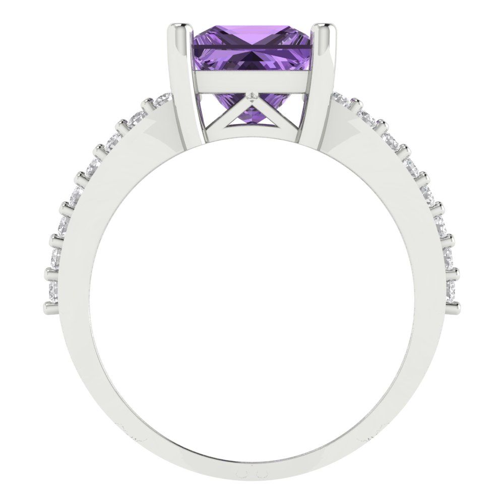 2.48 cttw Simulated Alexandrite Solitaire with Zirconia Simulated Diamond Accents Engagement Ring - Solid Gold (Princess Cut,7.0mm)