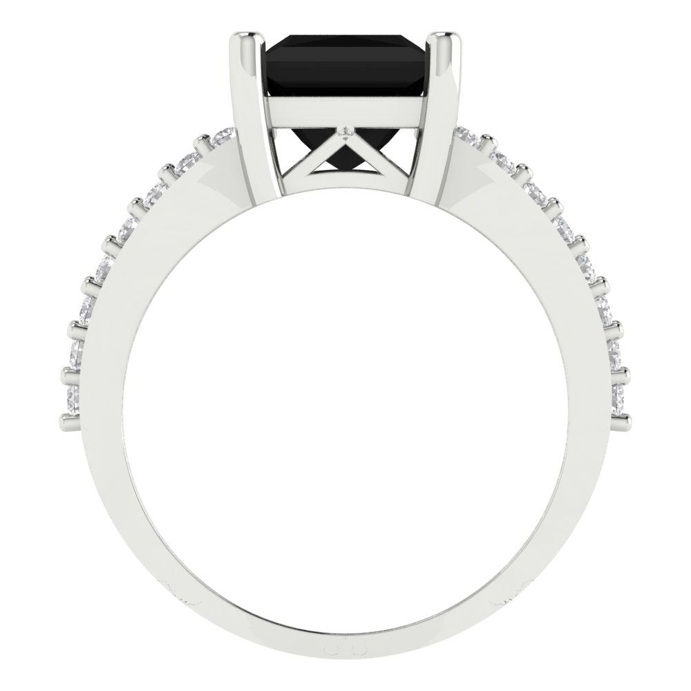 2.48 cttw Natural Onyx Solitaire with Zirconia Simulated Diamond Accents Engagement Ring - Solid Gold (Princess Cut,7.0mm)