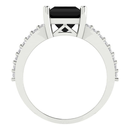 2.48 cttw Natural Onyx Solitaire with Zirconia Simulated Diamond Accents Engagement Ring - Solid Gold (Princess Cut,7.0mm)