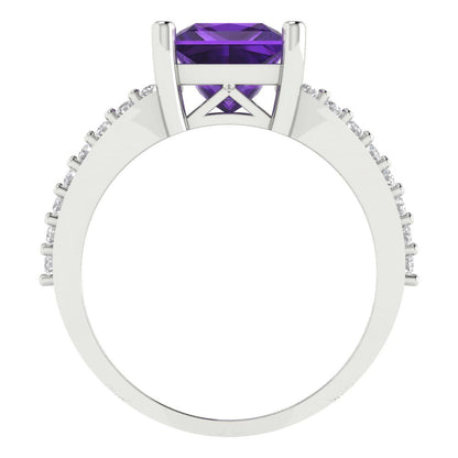 2.48 cttw Natural Amethyst Solitaire with Zirconia Simulated Diamond Accents Engagement Ring - Solid Gold (Princess Cut,7.0mm)