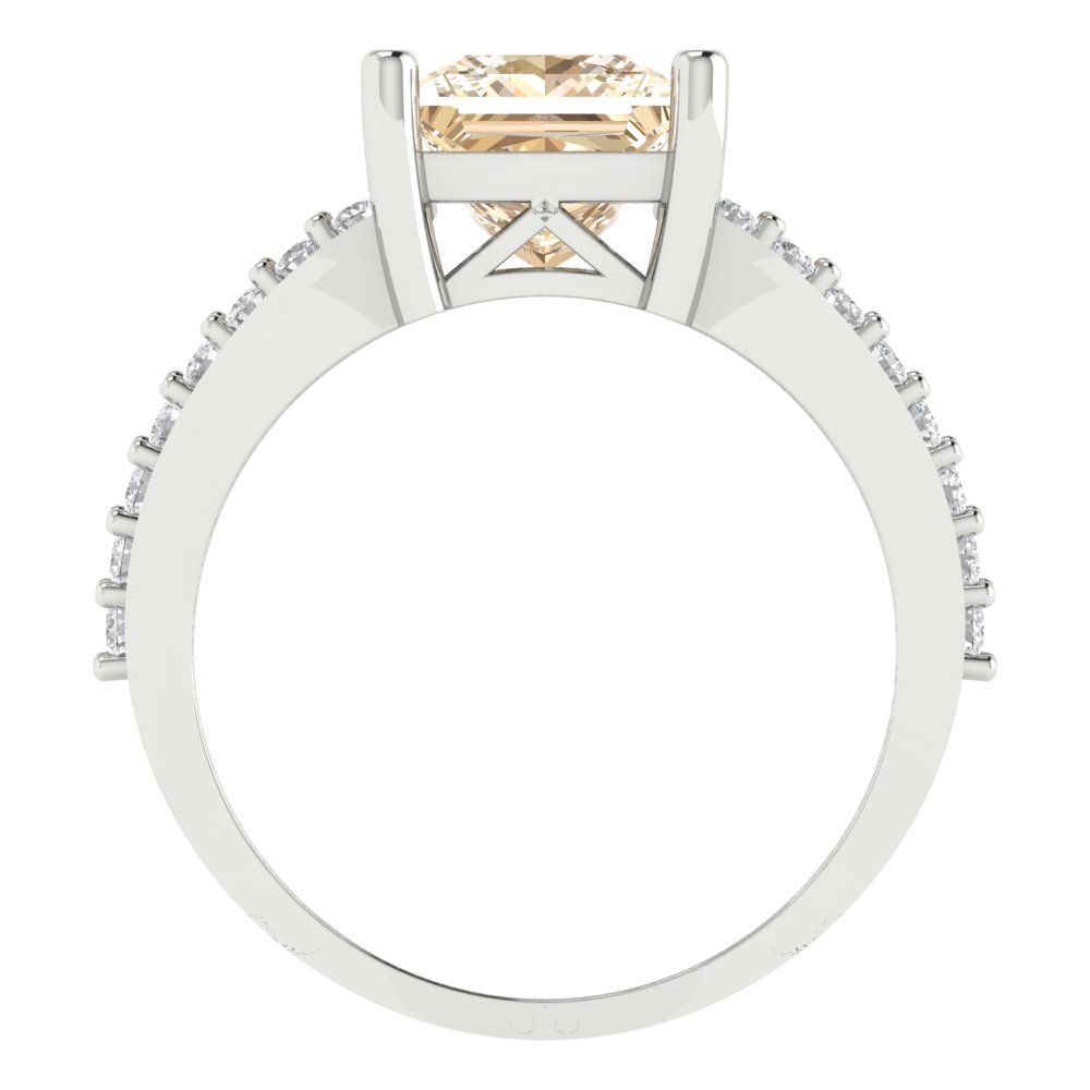 2.48 cttw Natural Morganite Solitaire with Zirconia Simulated Diamond Accents Engagement Ring - Solid Gold (Princess Cut,7.0mm)