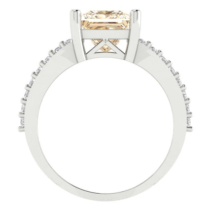 2.48 cttw Natural Morganite Solitaire with Zirconia Simulated Diamond Accents Engagement Ring - Solid Gold (Princess Cut,7.0mm)