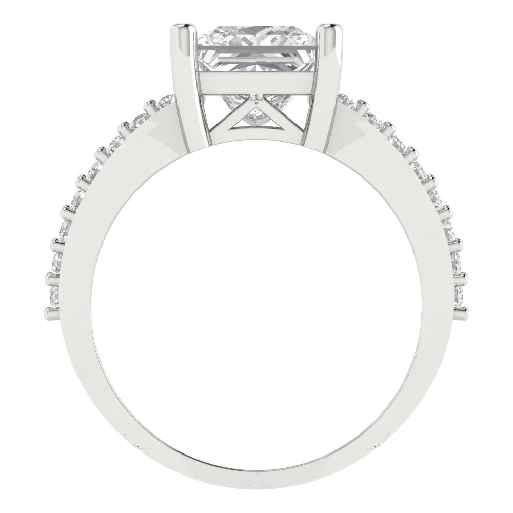 2.44 ct Brilliant Princess Cut Natural Diamond Stone Clarity VS1-2 Color G-H White Gold Solitaire with Accents Ring