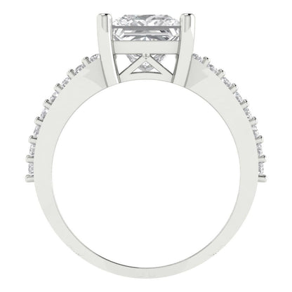 2.44 ct Brilliant Princess Cut Natural Diamond Stone Clarity VS1-2 Color G-H White Gold Solitaire with Accents Ring