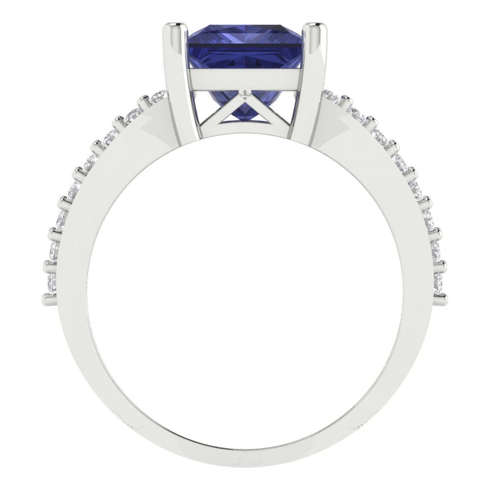 2.48 cttw Simulated Tanzanite Solitaire with Zirconia Simulated Diamond Accents Engagement Ring - Solid Gold (Princess Cut,7.0mm)