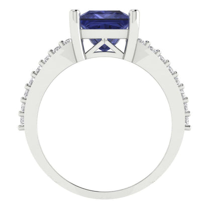 2.48 cttw Simulated Tanzanite Solitaire with Zirconia Simulated Diamond Accents Engagement Ring - Solid Gold (Princess Cut,7.0mm)