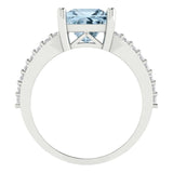 2.44 ct Brilliant Princess Cut Natural Swiss Blue Topaz Stone White Gold Solitaire with Accents Ring