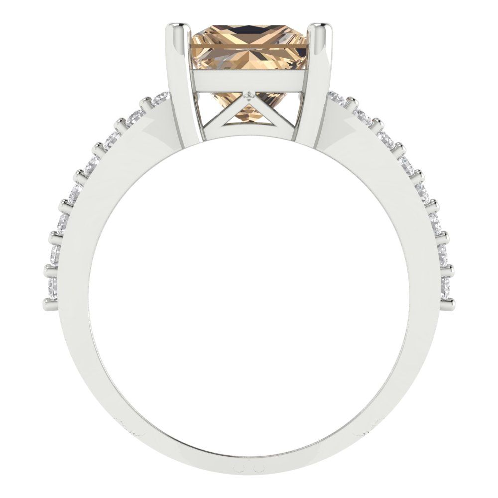 2.48 cttw Yellow Moissanite Solitaire with Zirconia Simulated Diamond Accents Engagement Ring - Solid Gold (Princess Cut,7.0mm)