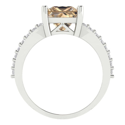 2.48 cttw Yellow Moissanite Solitaire with Zirconia Simulated Diamond Accents Engagement Ring - Solid Gold (Princess Cut,7.0mm)