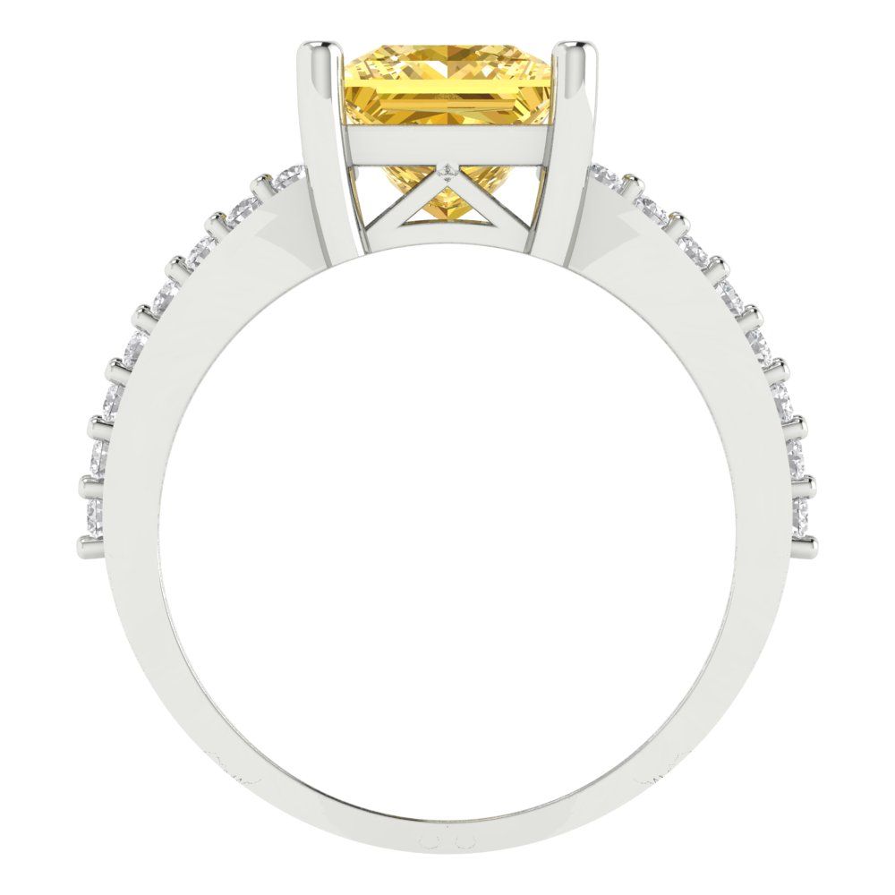 2.48 cttw Zirconia Simulated Yellow Diamond Solitaire with Zirconia Simulated Diamond Accents Engagement Ring - Solid Gold (VVS1, Princess Cut,7.0mm)
