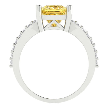 2.48 cttw Zirconia Simulated Yellow Diamond Solitaire with Zirconia Simulated Diamond Accents Engagement Ring - Solid Gold (VVS1, Princess Cut,7.0mm)