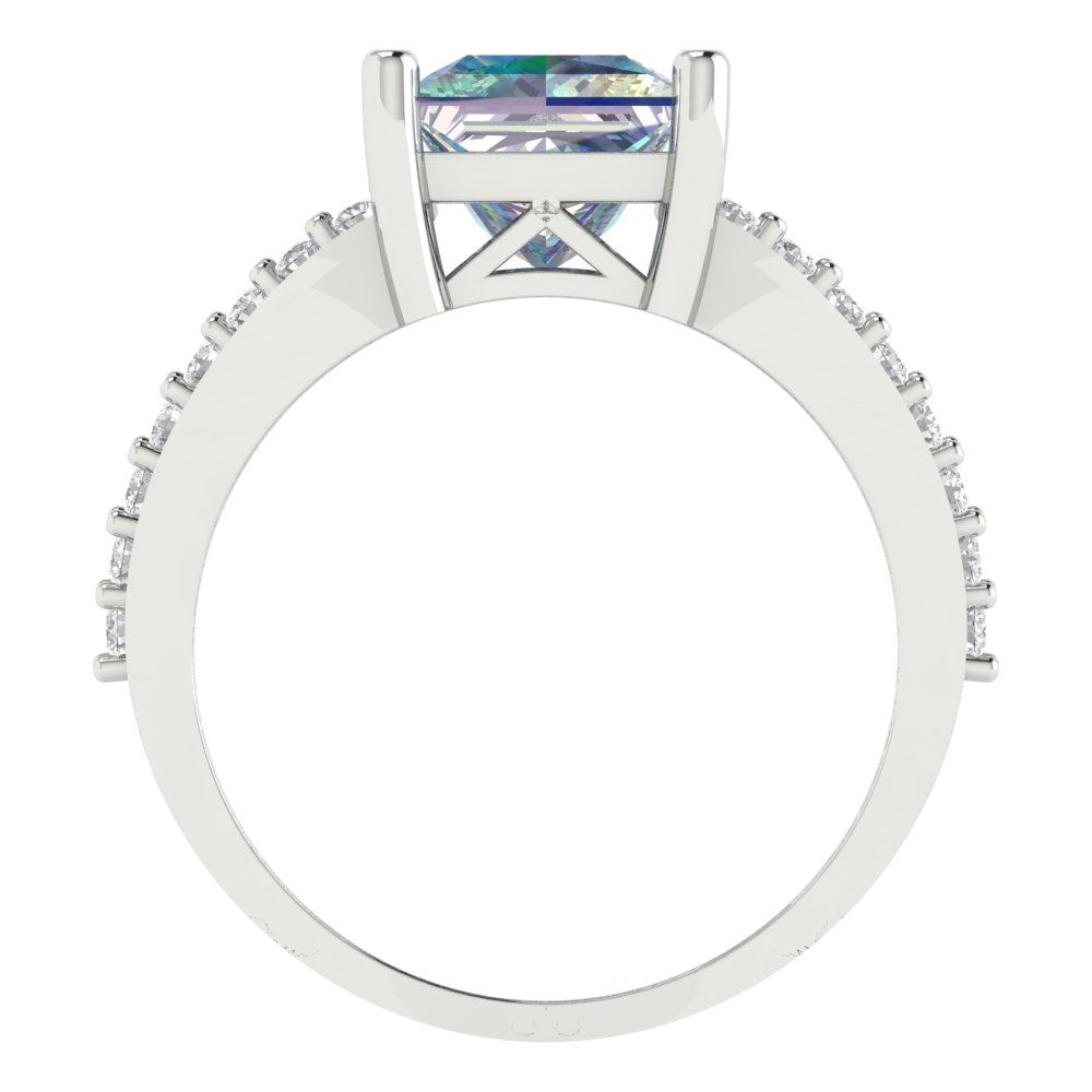 2.48 cttw Blue Moissanite Solitaire with Zirconia Simulated Diamond Accents Engagement Ring - Solid Gold (Princess Cut,7.0mm)