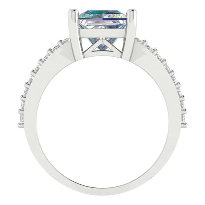 2.48 cttw Blue Moissanite Solitaire with Zirconia Simulated Diamond Accents Engagement Ring - Solid Gold (Princess Cut,7.0mm)