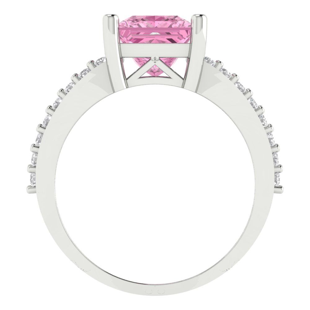 2.48 cttw Zirconia Simulated Pink Diamond Solitaire with Zirconia Simulated Diamond Accents Engagement Ring - Solid Gold (VVS1, Princess Cut,7.0mm)