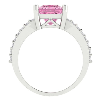 2.48 cttw Zirconia Simulated Pink Diamond Solitaire with Zirconia Simulated Diamond Accents Engagement Ring - Solid Gold (VVS1, Princess Cut,7.0mm)