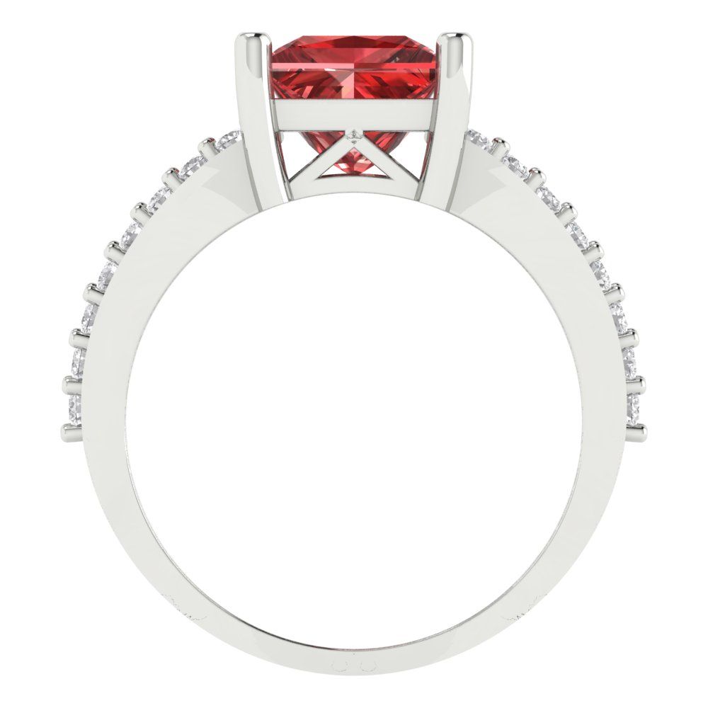 2.48 cttw Natural Garnet Solitaire with Zirconia Simulated Diamond Accents Engagement Ring - Solid Gold (Princess Cut,7.0mm)