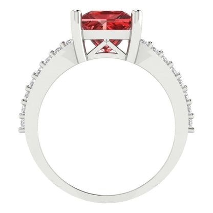 2.48 cttw Natural Garnet Solitaire with Zirconia Simulated Diamond Accents Engagement Ring - Solid Gold (Princess Cut,7.0mm)