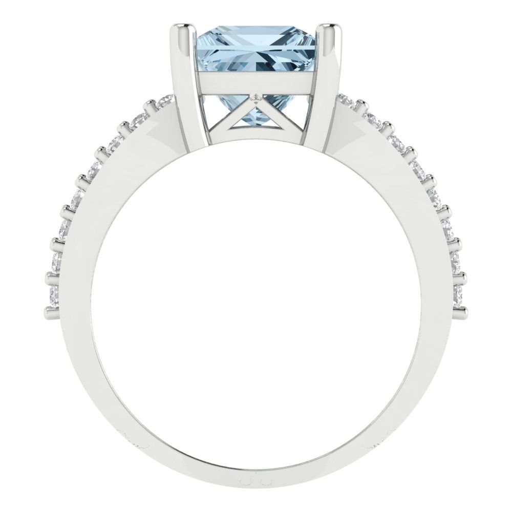 2.48 cttw Natural Aquamarine Solitaire with Zirconia Simulated Diamond Accents Engagement Ring - Solid Gold (Princess Cut,7.0mm)