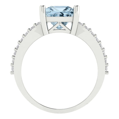 2.48 cttw Natural Aquamarine Solitaire with Zirconia Simulated Diamond Accents Engagement Ring - Solid Gold (Princess Cut,7.0mm)
