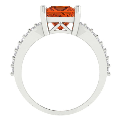 2.48 cttw Simulated Pink Tourmaline Solitaire with Zirconia Simulated Diamond Accents Engagement Ring - Solid Gold (Princess Cut,7.0mm)