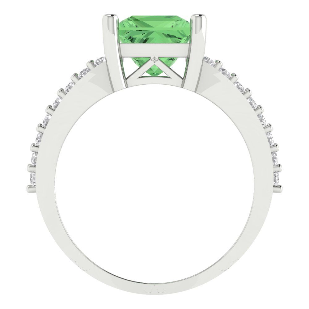 2.48 cttw Zirconia Simulated Green Diamond Solitaire with Zirconia Simulated Diamond Accents Engagement Ring - Solid Gold (VVS1, Princess Cut,7.0mm)