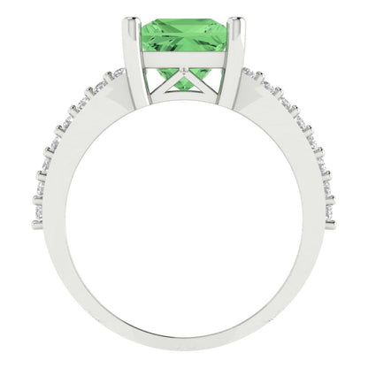 2.48 cttw Zirconia Simulated Green Diamond Solitaire with Zirconia Simulated Diamond Accents Engagement Ring - Solid Gold (VVS1, Princess Cut,7.0mm)