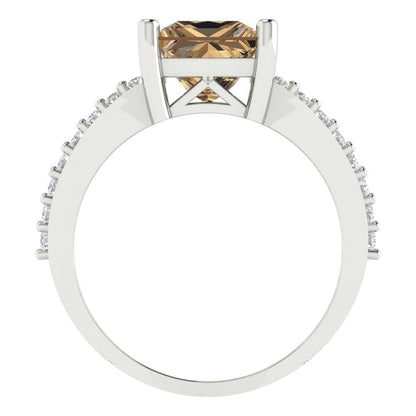 2.48 cttw Zirconia Simulated Champagne Diamond Solitaire with Zirconia Simulated Diamond Accents Engagement Ring - Solid Gold (VVS1, Princess Cut,7.0mm)