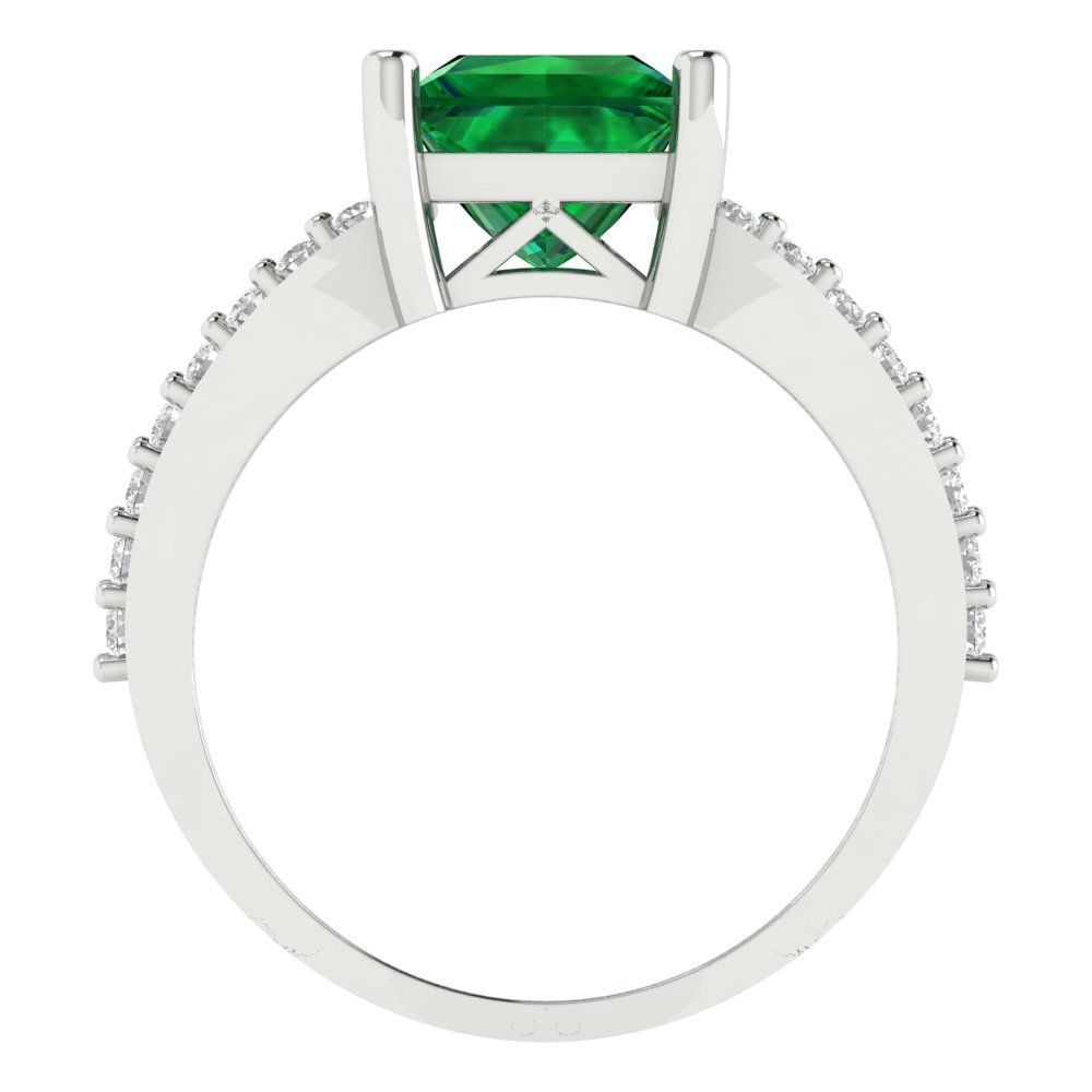 2.48 cttw Simulated Emerald Solitaire with Zirconia Simulated Diamond Accents Engagement Ring - Solid Gold (Princess Cut,7.0mm)