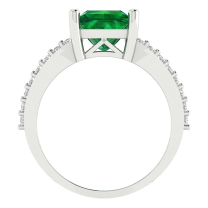 2.48 cttw Simulated Emerald Solitaire with Zirconia Simulated Diamond Accents Engagement Ring - Solid Gold (Princess Cut,7.0mm)
