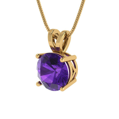 2cttw Round Cut Amethyst Gold-Plated 925 Silver Pendant and 18" Box-Chain Necklace