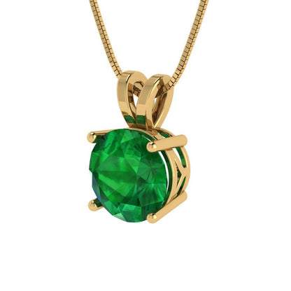 2cttw Round Cut Emerald Gold-Plated 925 Silver Pendant and 18" Box-Chain Necklace
