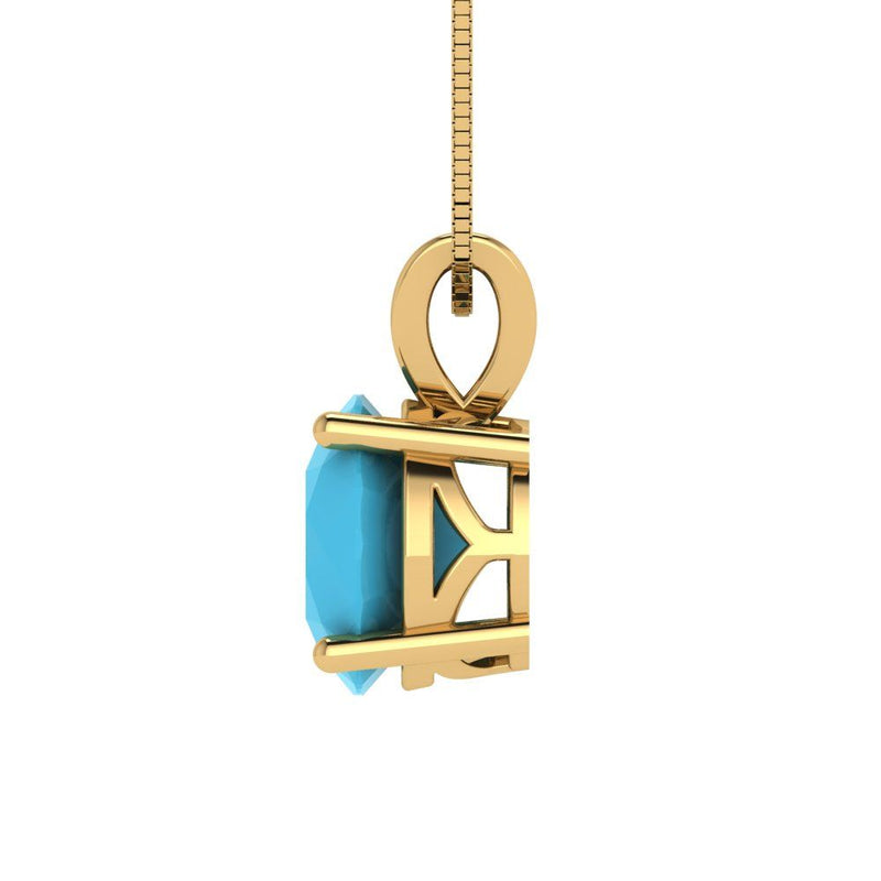 2 ct Brilliant Round Cut Solitaire Simulated Turquoise Stone Yellow Gold Pendant with 18" Chain